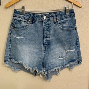 We The Free Light Blue Distressed High-Rise Denim Shorts